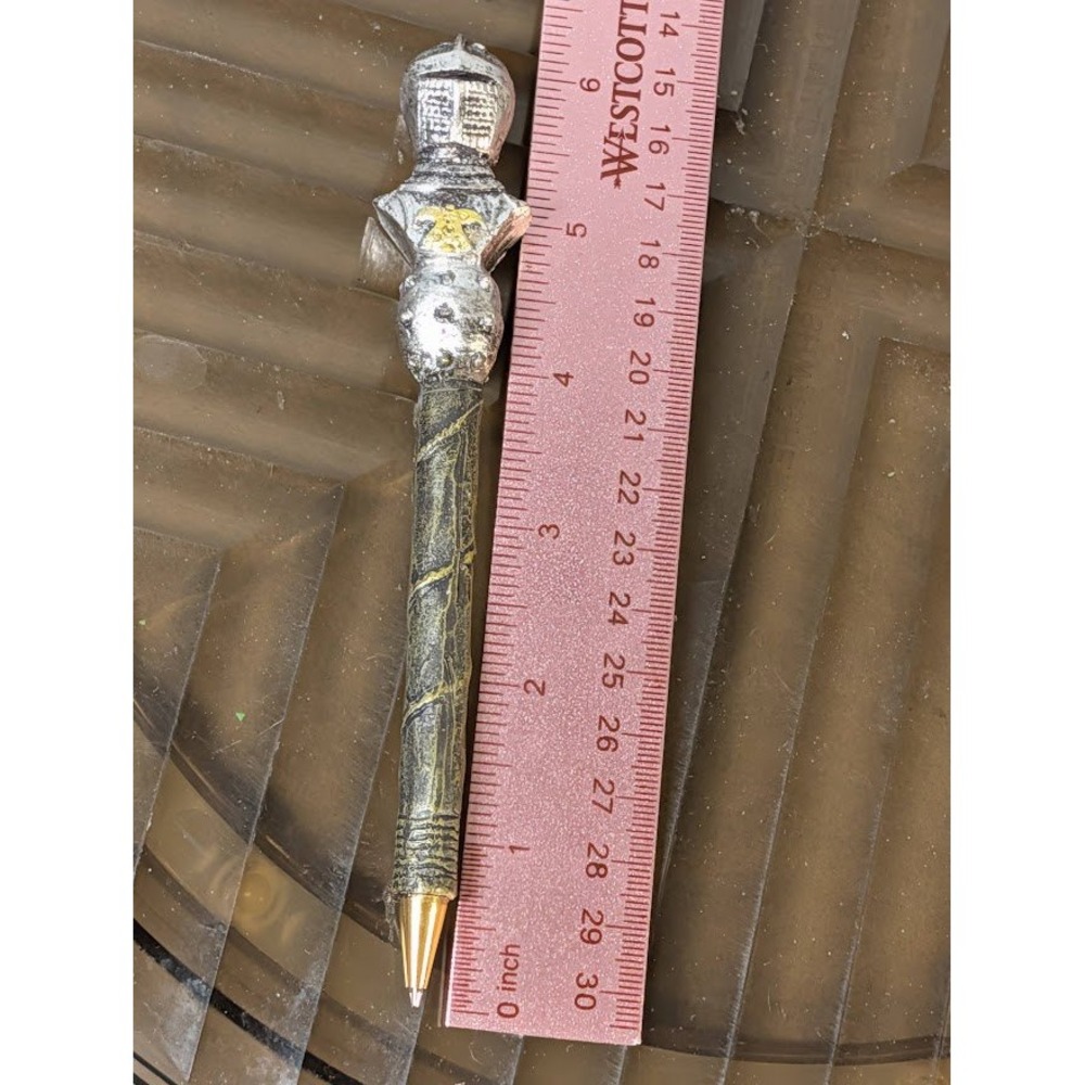 Handmade Medieval Knight Ballpoint Pen Fantasy Dragon Scale Armor Silver Gold - Picture 6 of 6